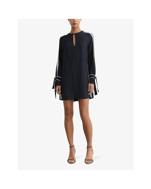 Reiss Blue Tammy Contrast-Tipped Woven Mini Dress