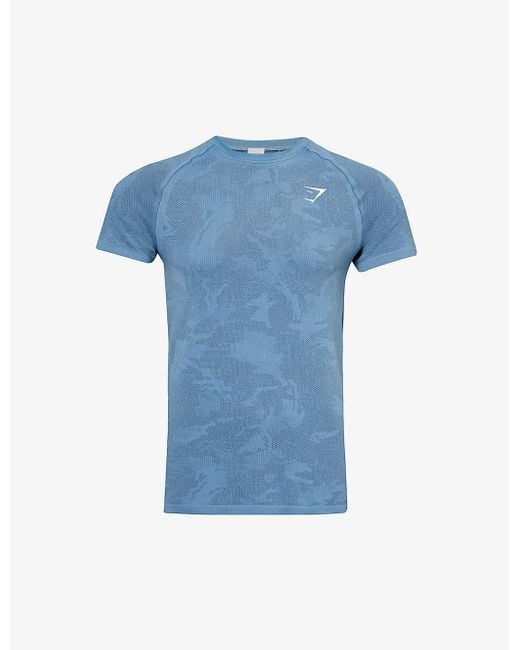 GYMSHARK Blue Geo Seamless Logo-print Recycled Polyester-blend T-shirt X for men