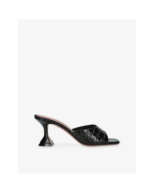 AMINA MUADDI Black Lupita 70 Leather Heeled Mules