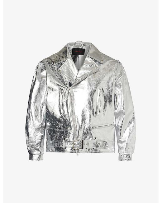 Simone Rocha Gray Biker Relaxed-fit -toned Leather Jacket for men
