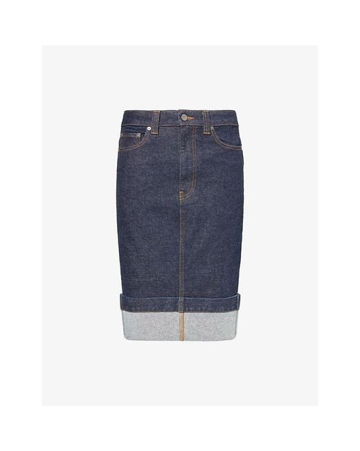 Khaite Blue Kendra Turn-Up Denim Skirt