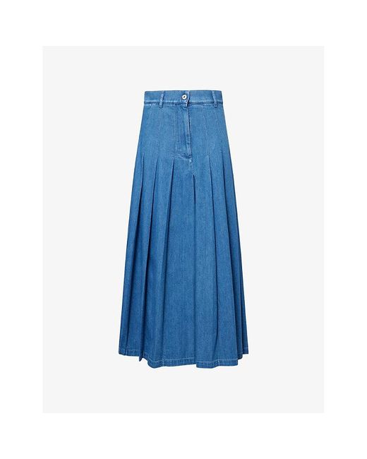 Weekend by Maxmara Blue Opunzia Pleated Denim Maxi Skirt