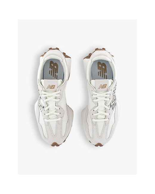 New Balance White 327 Logo-Embroidered Suede And Woven Low-Top Trainers