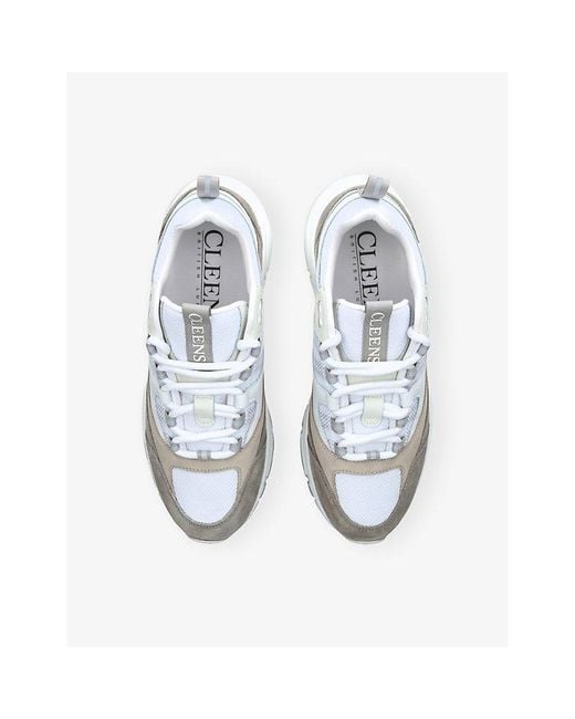 Cleens White Aero Runner Leather, Suede And Mesh Trainers for men