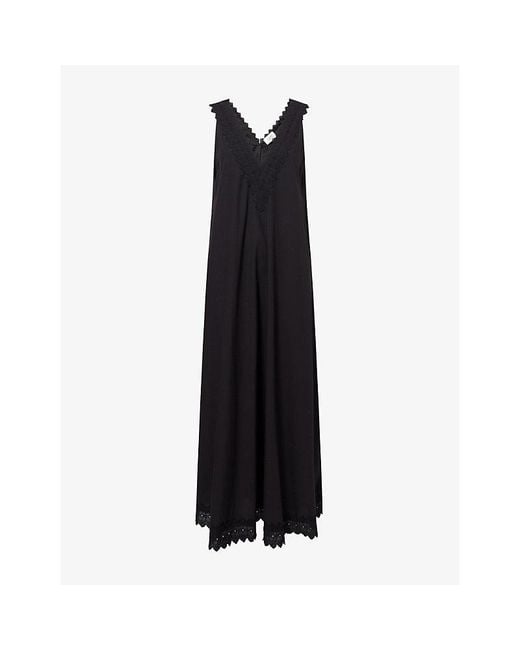 Dissh Black Annabel Lace-Trim Cotton-Blend Maxi Dress