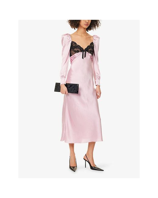 Alessandra Rich Pink Lace Silk Midi Dress
