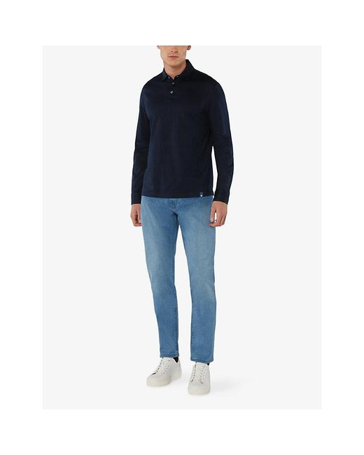 Boggi Blue Long-Sleeve Supima-Cotton Polo Shirt for men