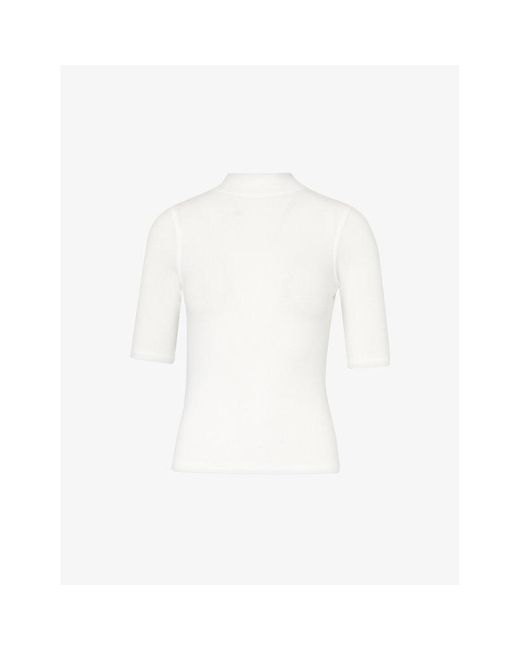 FRAME White Mock-neck Ribbed Stretch-woven T-shirt
