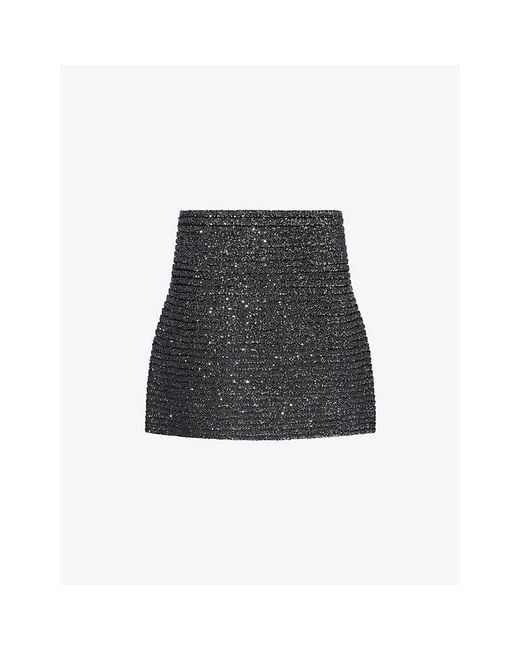 Alaïa Black Noir Skater Sequin-Embellished Wool-Blend Mini Skirt