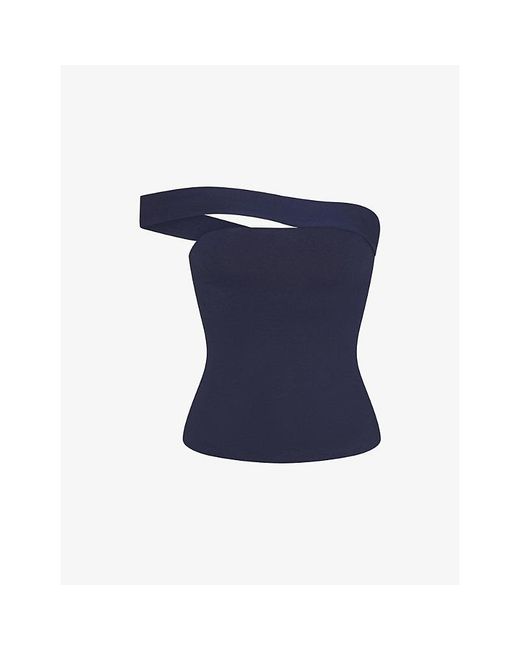 Skims Blue Asymmetric Off-The-Shoulder Stretch-Cotton Jersey Top