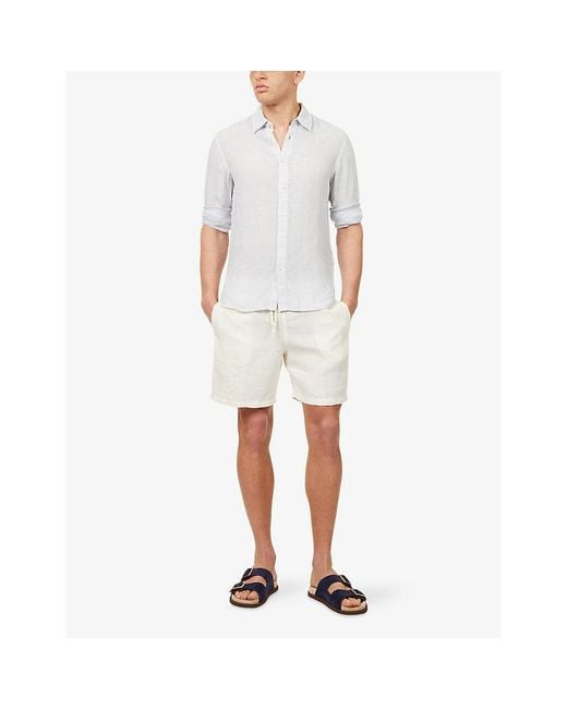 120% Lino White Long-Sleeve Contemporary Fit Linen Shirt for men