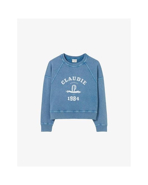 Claudie Pierlot Blue Washed Logo-Print Cotton Sweatshirt