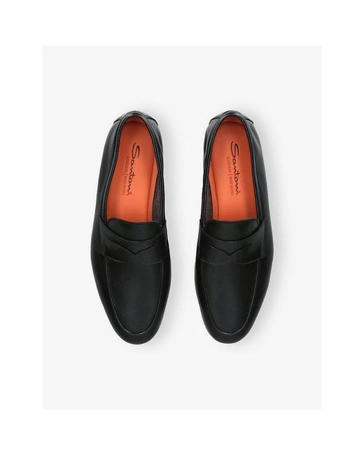 Santoni Black Carlo Cashmere And Leather Penny Loafers for men