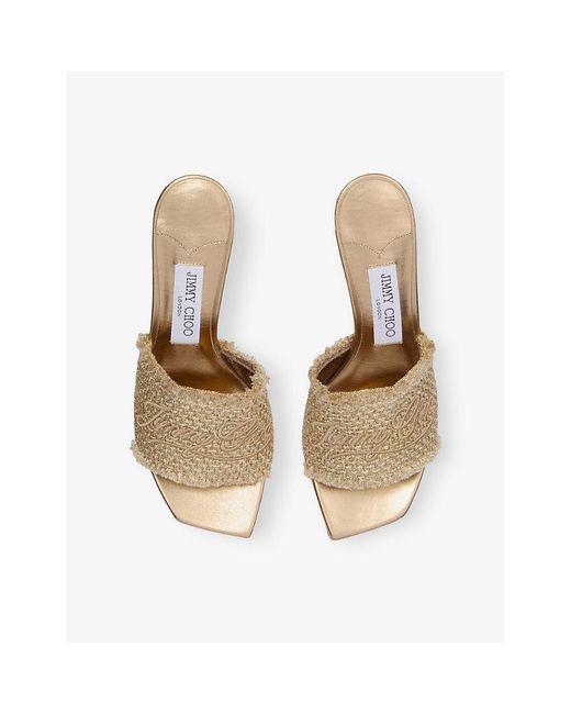 Jimmy Choo Metallic Alexia 70 Raffia Woven Heeled Mules