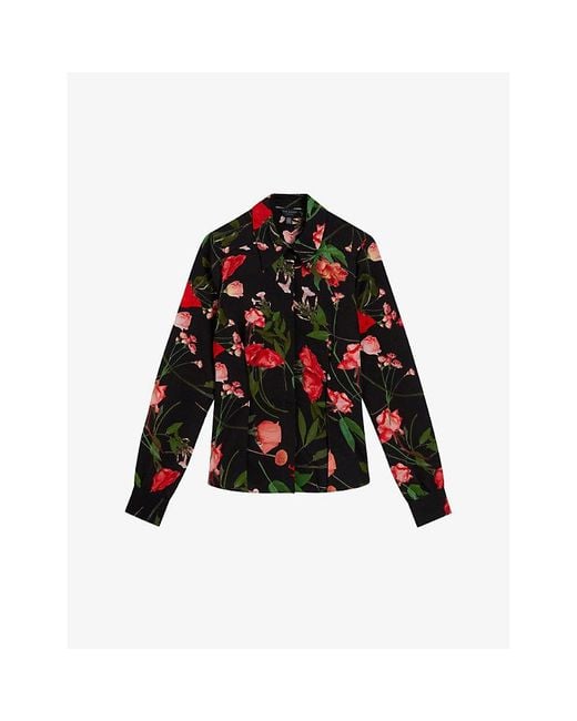 Ted Baker Black meggha Floral-print Fitted Woven Shirt