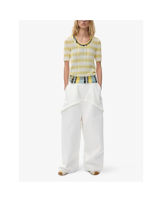 Loewe Yellow X Paula's Ibiza Stripe-Print Short-Sleeve Knitted Cotton-Blend Jumper