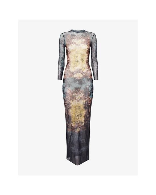Jean Paul Gaultier Multicolor Printed Long-Sleeves Woven Midi Dress