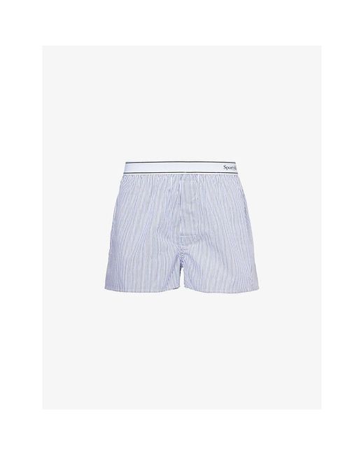 Sporty & Rich Blue Logo-waistband Striped Cotton Boxer Shorts