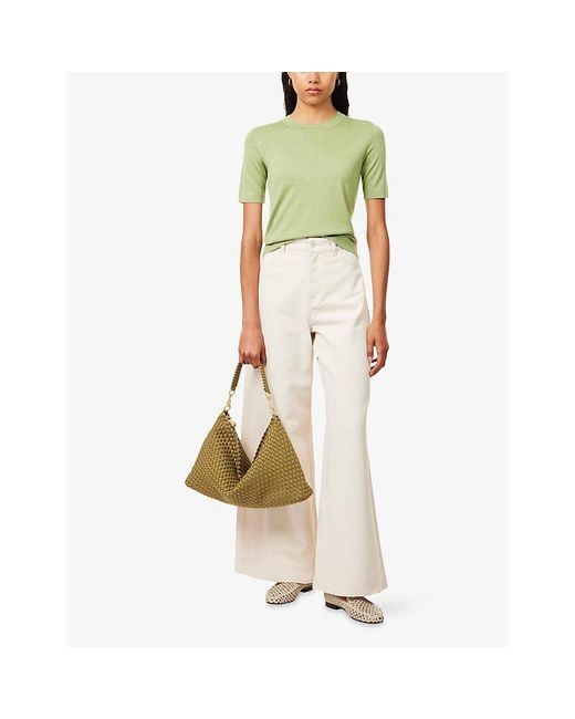 Weekend by Maxmara Green Round-Neck Short-Sleeve Wool-Blend Top