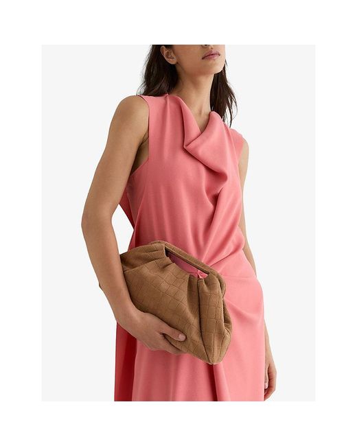Reiss Brown June Mock-Croc Suede Clutch Bag