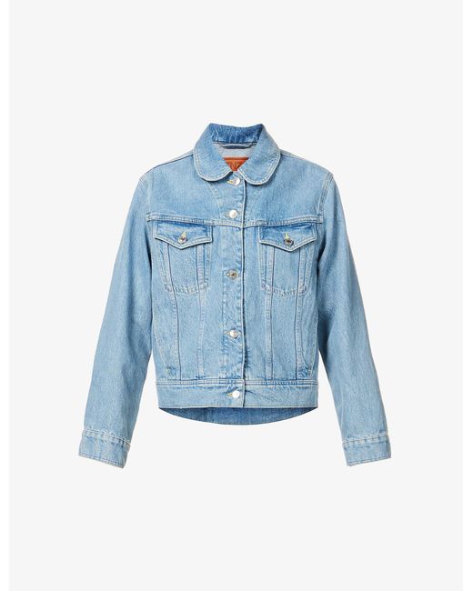 KENZO Poppy Floralprint Denim Jacket in Bleach Denim (Blue) Lyst UK