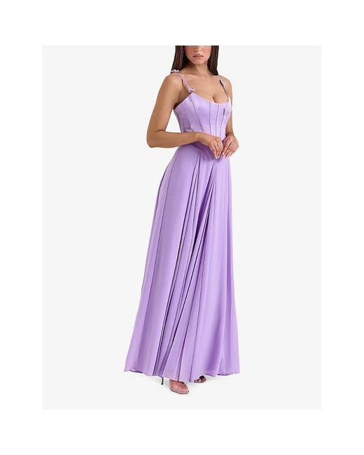 House Of Cb Purple Pascha Butterfly Corset Maxi Dress
