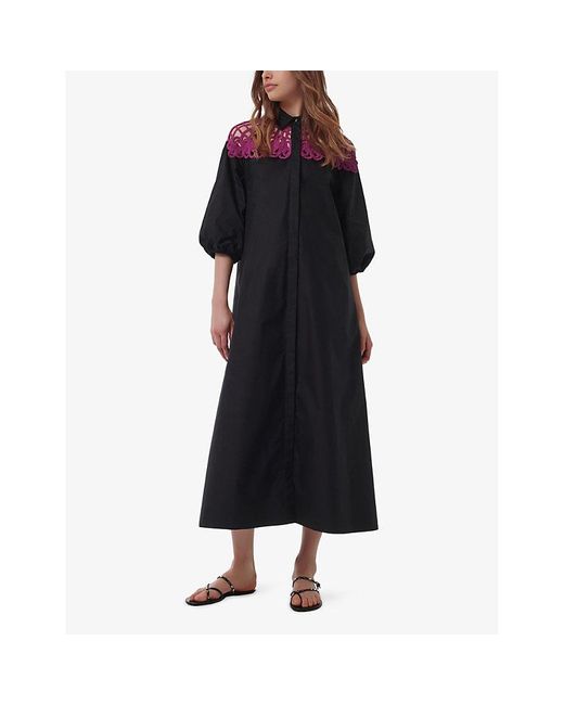 eem Black Lace-Panel Cotton-Poplin Shirt Kaftan