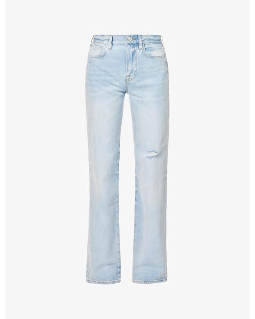 FRAME Denim Le Jane Distressed Straight-leg High-rise Jeans in Blue ...