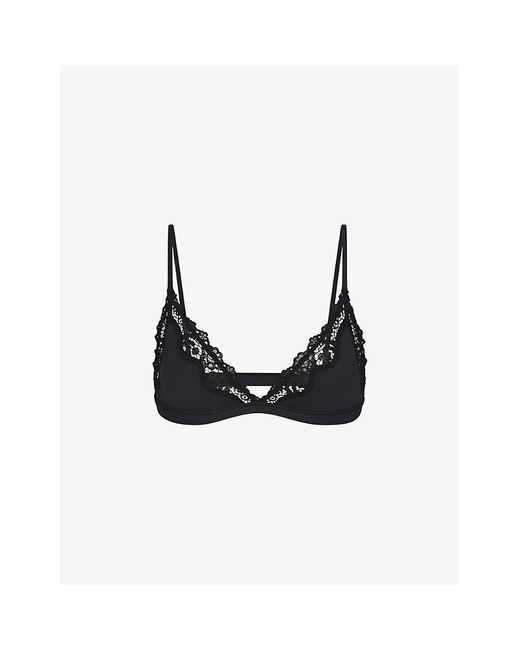 Skims Black Fits Everybody Lace-Trim Stretch-Woven Bra Xxl