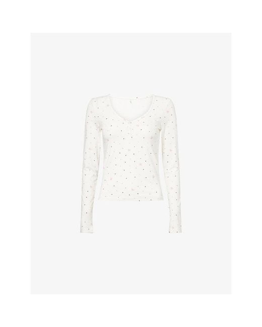 WE Are Tala White Soft Lounge Heart-Print Jersey Pyjama Top