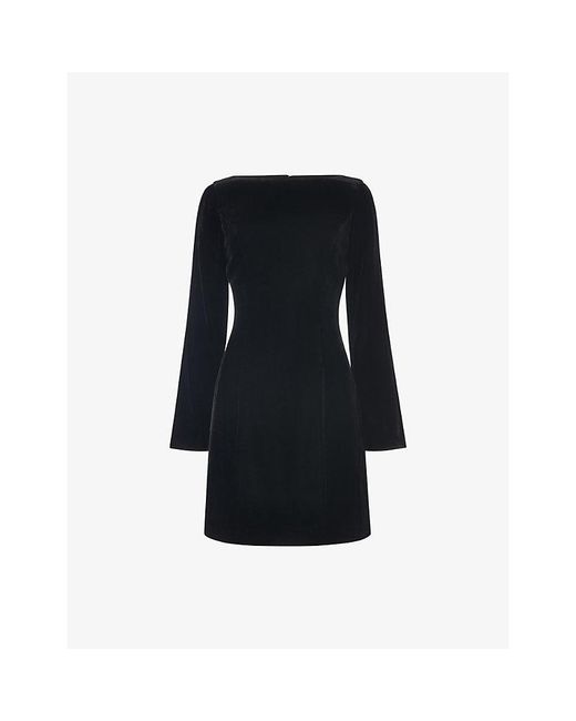 Whistles Black Square-Neck Flare-Sleeve Velvet Mini Dress