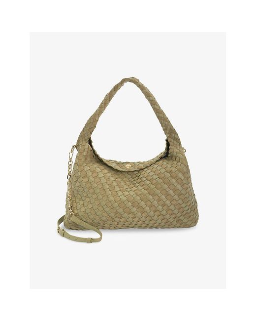 Dune Green Deliberate Large Woven Faux-Leather Shoulder Bag
