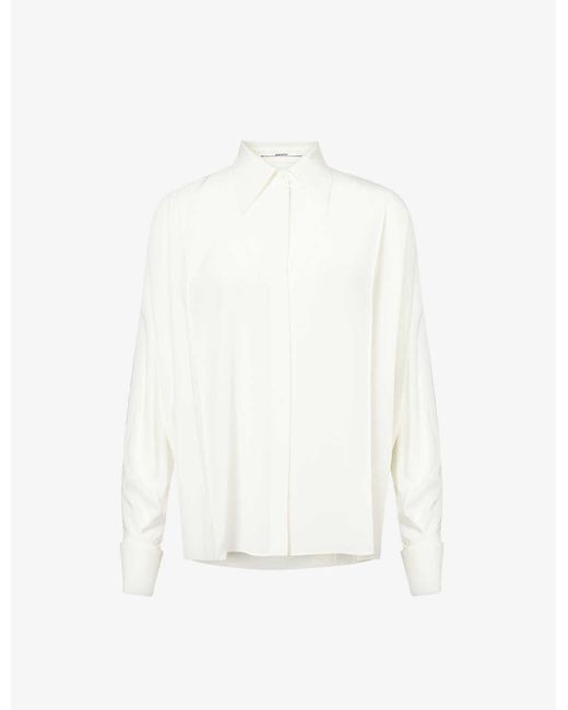 Another Tomorrow White Convertible Long-sleeve Silk Shirt