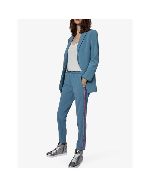 Zadig & Voltaire Blue Viva Single-Breasted Peak-Lapel Crepe Blazer