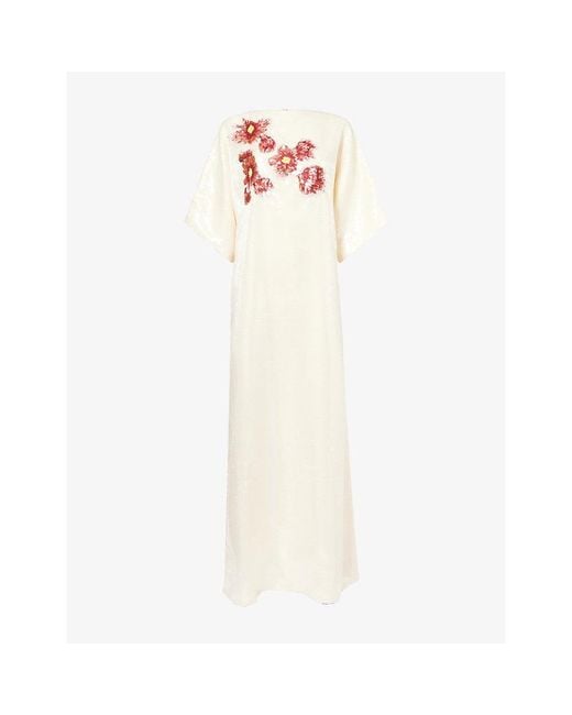 Dima Ayad White Organza Sequin Cocoon Woven Maxi Dress