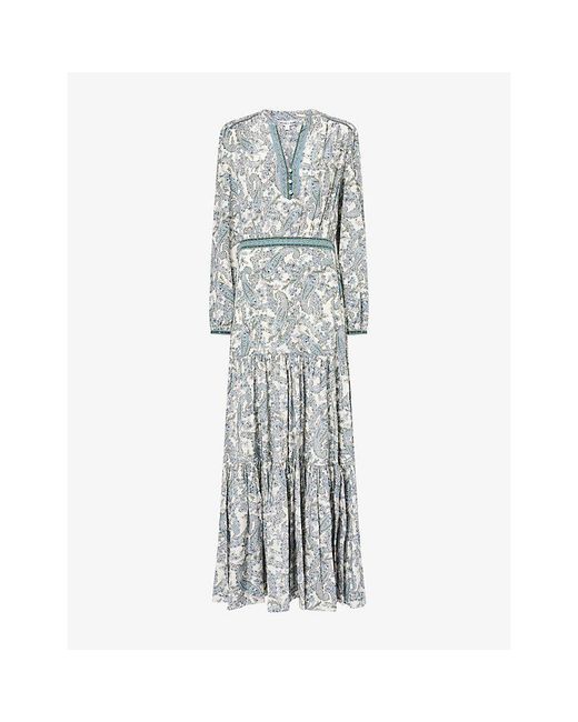 Veronica Beard Gray Sama Paisley-Print Silk-Blend Maxi Dress