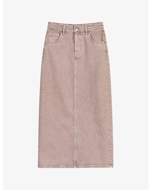 Maje Pink Faded-wash Straight-fit Stretch-denim Maxi Skirt