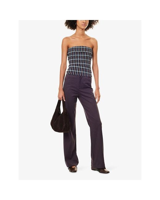 Peachy Den Purple Twiggy Straight-Leg Stretch-Cotton Trousers