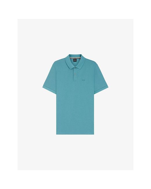 Boss Blue Pallas Embroidered-Logo Cotton Piqué Polo Shirt for men