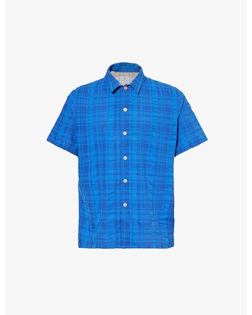 PS by Paul Smith Blue Plaid-patterned Regular-fit Cotton Shirt for men