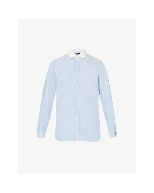 Polo Ralph Lauren Blue Logo-embroidered Contrast-collar Regular-fit Cotton-poplin Shirt for men