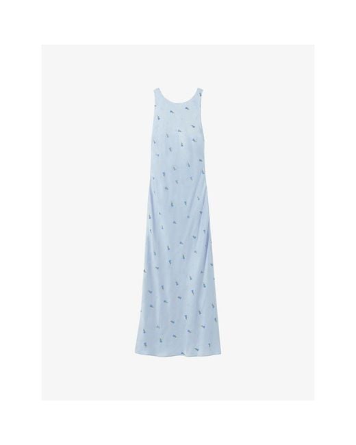 Claudie Pierlot Blue Sleeveless Open-Back Satin Midi Dress