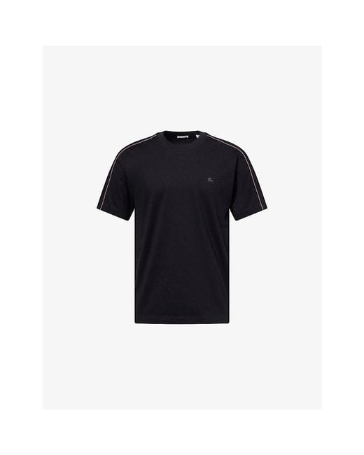 Burberry Blue Check Piping Cotton-Jersey T-Shirt for men