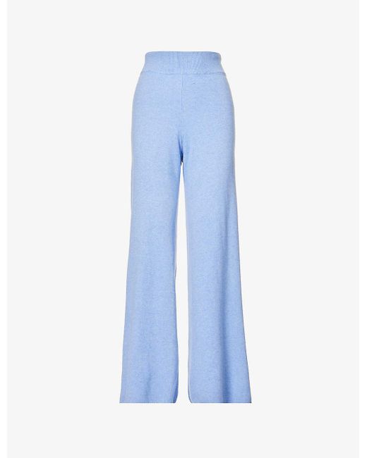 Leset Zoe Wide-leg High-rise Knitted Trousers in Blue | Lyst