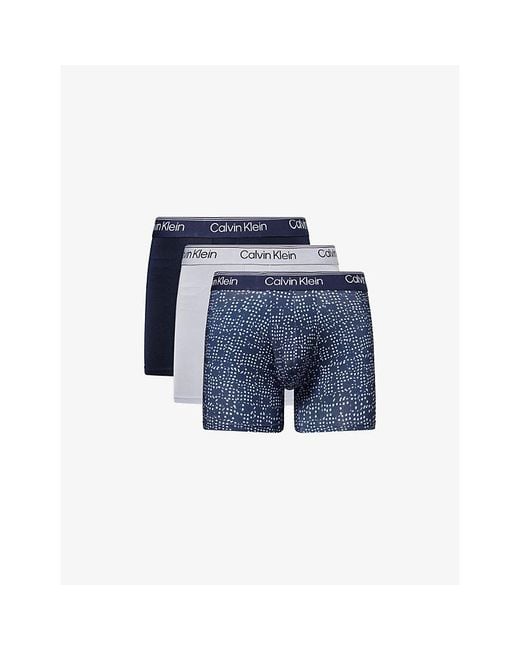 Calvin Klein Blue Microfibre-Stretch Pack Of Three Pack Jersey Boxer Briefs for men
