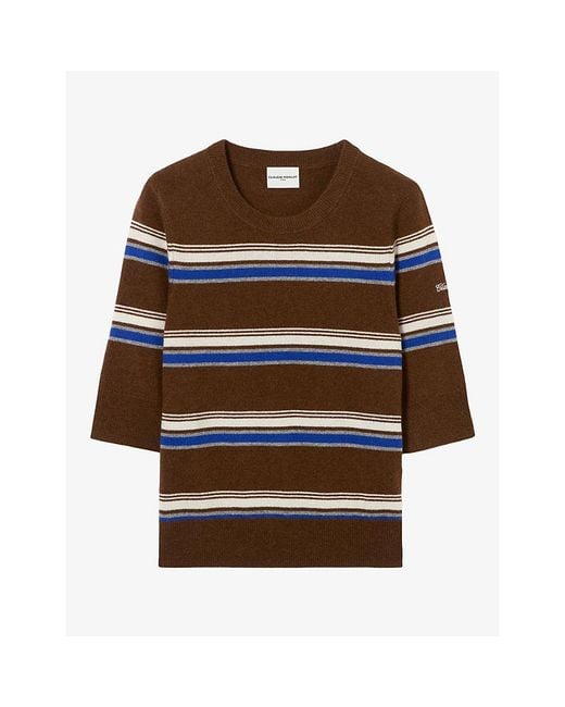 Claudie Pierlot Brown Striped Knitted Wool And Cashmere Jumper