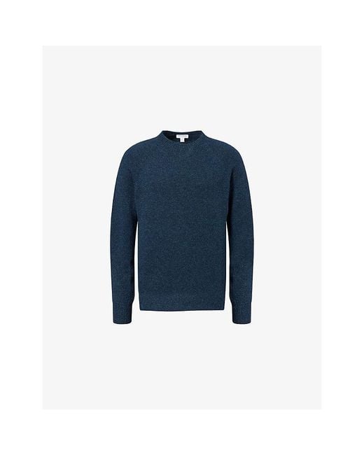 Sunspel Blue Crew-Neck Knitted Lambswool Jumper for men