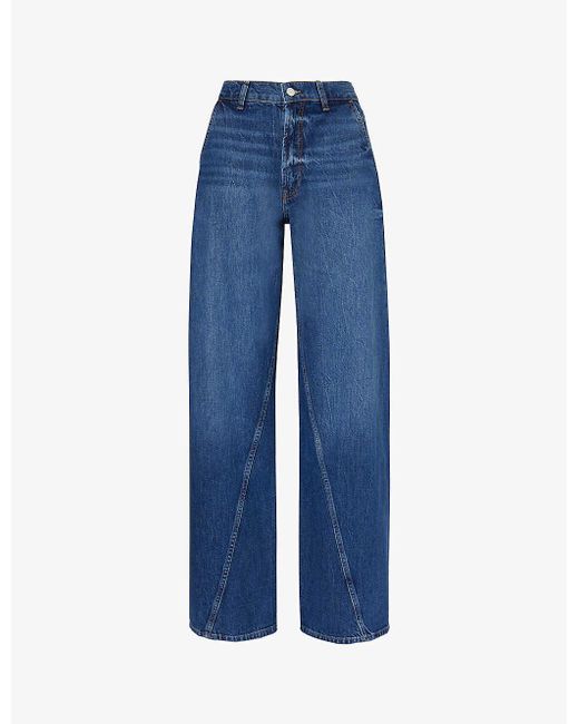 Anine Bing Blue Briley Brand-patch Wide-leg High-rise Jeans