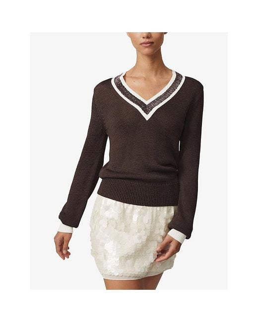 Reiss Black Courtney Beaded-Neck Knitted Jumper