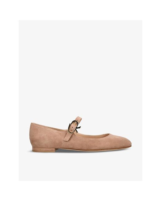 Gianvito Rossi Natural Mary Buckled Suede Mary Janes